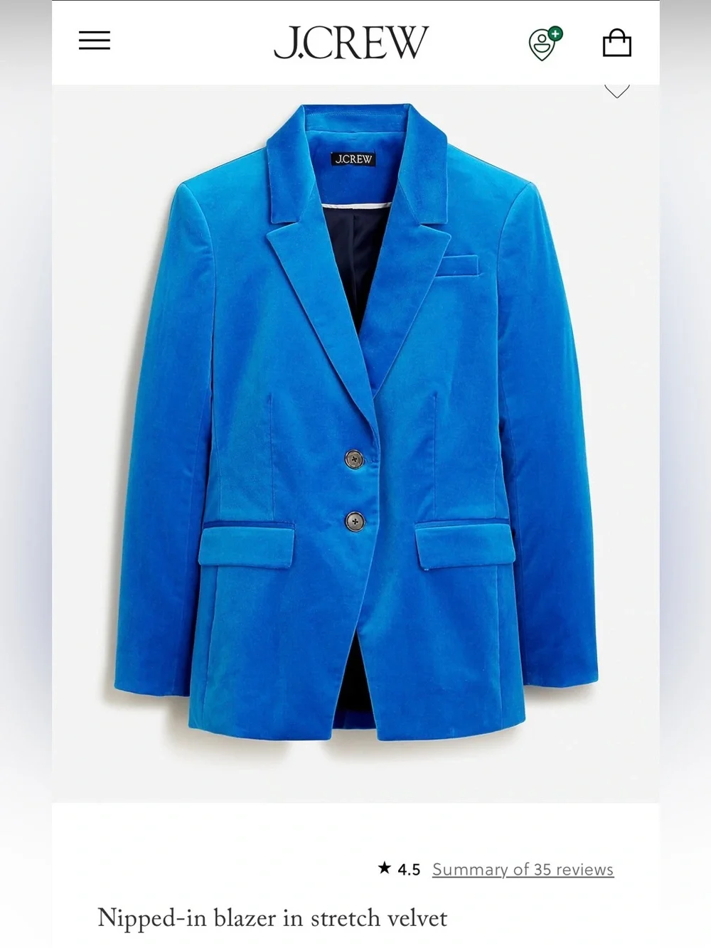 NWT J.Crew Blue Stretch Velvet Suit Set - Size 10 Blazer & Pants
